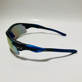 mens black and blue wrap around mirrored sunglasses