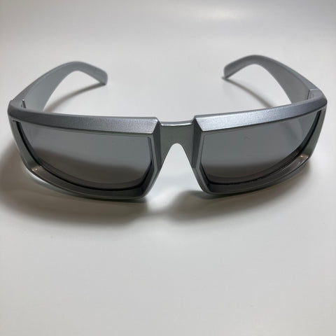 mens and womens silver wrap around sunglasses