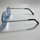 mens and womens silver and blue round sunglasses 