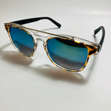 mens and womens clear black and blue mirrored round sunglasses with crossbar 