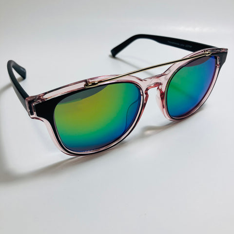 mens and womens pink black and green mirrored round sunglasses with crossbar 