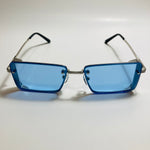 mens and womens blue and silver side shield square sunglasses