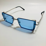 mens and womens blue and silver side shield square sunglasses