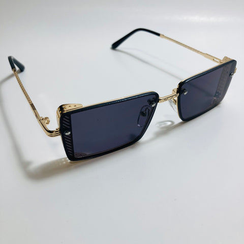 mens and womens black and gold side shield square sunglasses