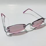 mens and womens silver and purple small rimless sunglasses