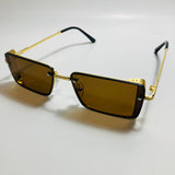 mens and womens brown and gold side shield square sunglasses