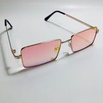 Mens and womens gold sunglasses with mirrored pink lenses
