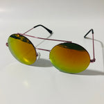 pink and yellow mens and womens round sunglasses with mirror lenses