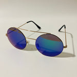 gold and blue mens and womens round sunglasses with mirror lenses