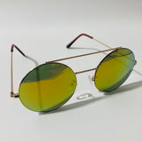 gold and yellow mens and womens round sunglasses with mirror lenses