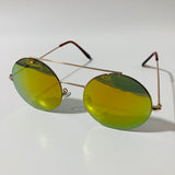 gold and yellow mens and womens round sunglasses with mirror lenses