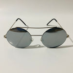 silver mens and womens round sunglasses with mirror lenses