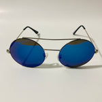 silver and blue mens and womens round sunglasses with mirror lenses