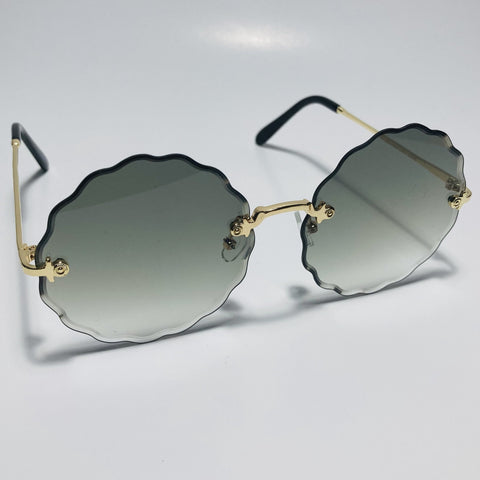womens green and gold rimless round sunglasses