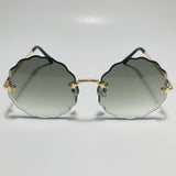 womens green and gold rimless round sunglasses