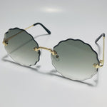 womens green and gold rimless round sunglasses