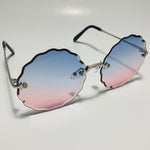 womens pink blue and silver rimless round sunglasses