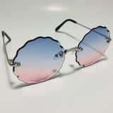 womens pink blue and silver rimless round sunglasses