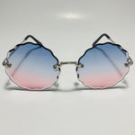 womens pink blue and silver rimless round sunglasses