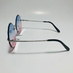 womens pink blue and silver rimless round sunglasses