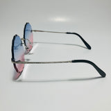 womens pink blue and silver rimless round sunglasses