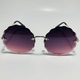 womens purple pink and silver rimless round sunglasses