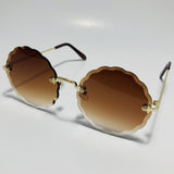 womens brown and gold rimless round sunglasses