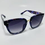 purple flower print square womens sunglasses with black lenses