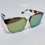 yellow flower print square womens sunglasses with mirrored green lenses