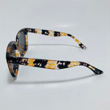 yellow flower print square womens sunglasses with mirrored green lenses