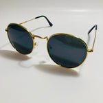 mens and womens round gold sunglasses with black lenses 