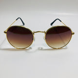 mens and womens round gold sunglasses with brown lenses 