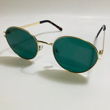 mens and womens gold and green metal round sunglasses