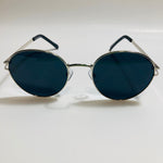 mens and womens black and silver metal round sunglasses