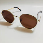 mens and womens brown and gold metal round sunglasses