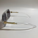 mens and womens square aviator sunglasses with clear frame and black lenses 