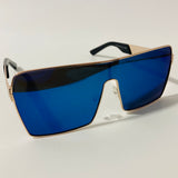 mens and womens gold and blue mirrored shield sunglasses