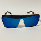 mens and womens gold and blue mirrored shield sunglasses