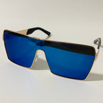 mens and womens gold and blue mirrored shield sunglasses