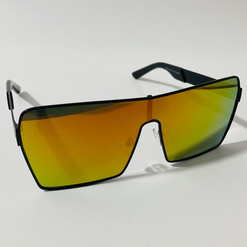mens and womens black and yellow mirrored shield sunglasses