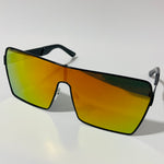 mens and womens black and yellow mirrored shield sunglasses