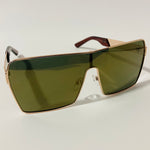 mens and womens gold and green mirrored shield sunglasses