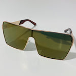 mens and womens gold and green mirrored shield sunglasses