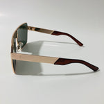 mens and womens gold and green mirrored shield sunglasses