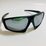 mens black and silver mirrored wrap around sunglasses