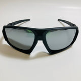 mens black and silver mirrored wrap around sunglasses