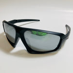 mens black and silver mirrored wrap around sunglasses