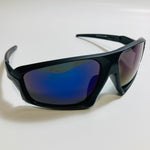 mens black and blue mirrored wrap around sunglasses