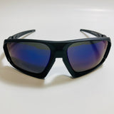 mens black and blue mirrored wrap around sunglasses