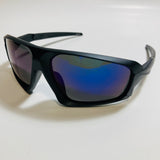 mens black and blue mirrored wrap around sunglasses